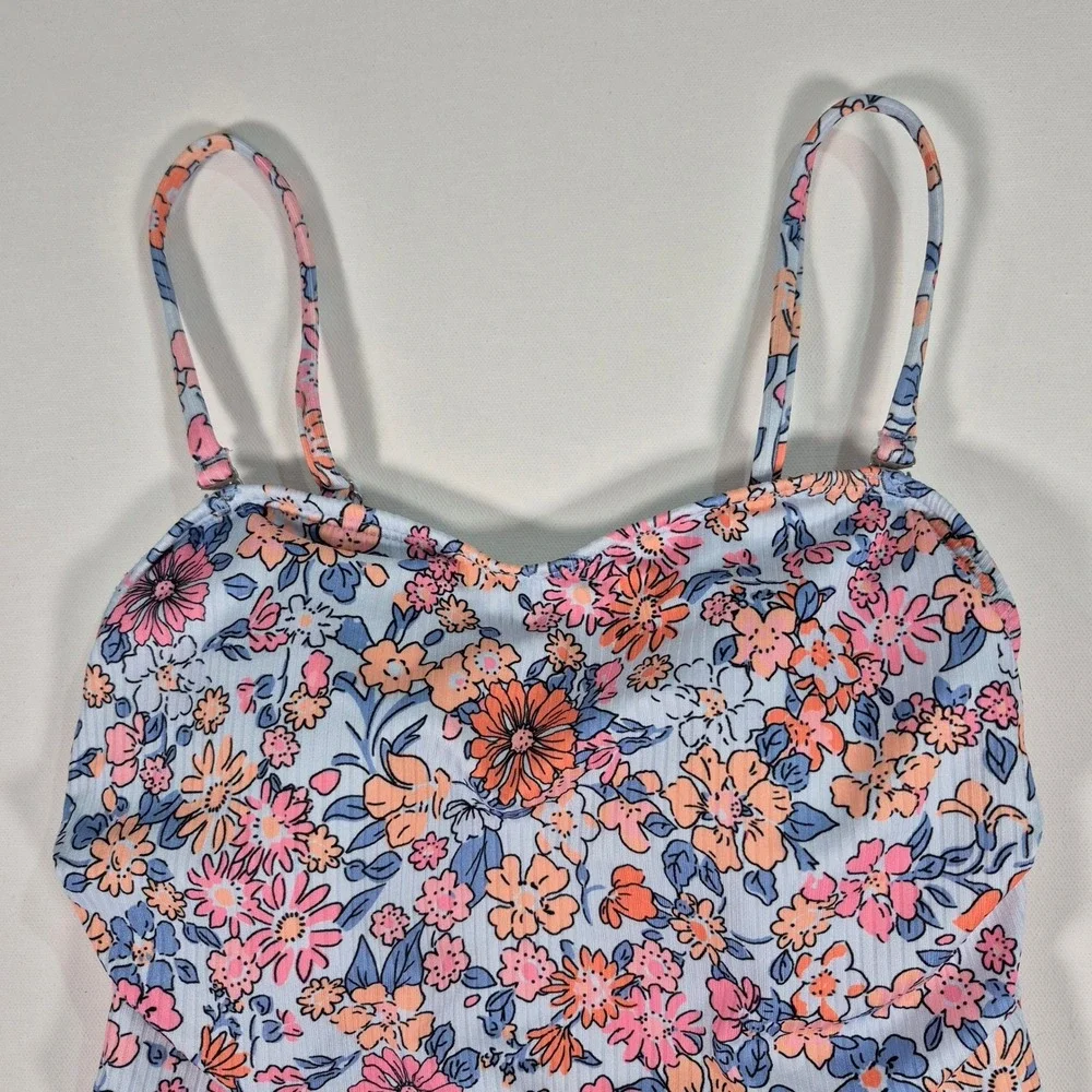 Floral Ribbed One Piece Swimsuit Sweetheart Neckline Side Tie Size Small‎ NWOT